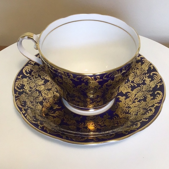 Aynsley china colbalt blue gold chintz cup and saucer - Picture 2 of 5